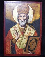 St Nikolas Hand Painted Icon on Wood - Ermini