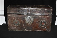 Vintage Leather Covered Trunk with Tacked Decorati