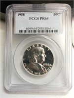 OF) 1958 PCGS PR64 PROOF silver Franklin half