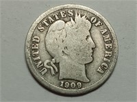 OF) 1909 silver Barber dime