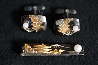 Sterling Silver Antique Japanese cufflinks and tie