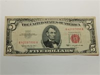 OF) 1963 red seal $5 us note