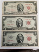 OF) Three 1953 $2 Red Seal notes