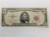 OF) "7777" 1963 $5 Red Seal note