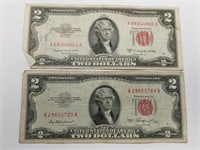 OF) Two 1953 $2 Red Seal notes