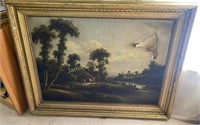 Antique Dutch Oil On Canvas Painting House By