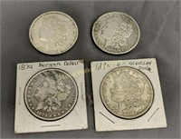 4 Morgan Dollars. 1879, 1890-o, 1901-0, 1921