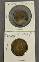 6 Sacagawea Dollars, 2000-p, 2000-d With Toning,