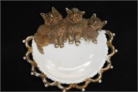 Vintage Gold Gilted Cat Plate 7 1/8" Wide.