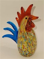 Murano Glass Rooster-Speckled Body Paperweight
