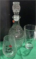 Crystal Decanter w/ Ship Etching, Mr Right Glass &