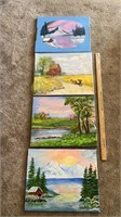 4 Hand Painted Pictures on Canvas by Pat Burgett