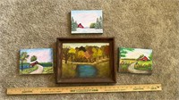4 Hand Painted Pictures on Canvas by Pat Burgett