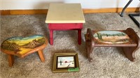 Step Stools, 2 with hand painting, Hand Painted