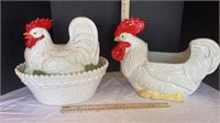 2 Roosters (one is cracked and chipped)