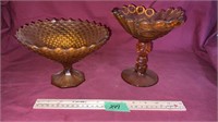 Vintage Amber Glass Pedestal Bowls