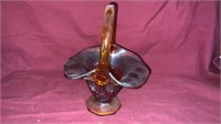 Amberina Carnival Glass Footed Basket