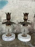(2) VTG. MARBLE AND GOLD TONED LAMP BASES