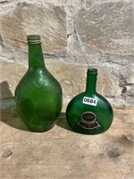 (2) GREEN GLASS DECORATIVE BOTTLES