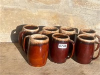 (7) HULL POTTERY BROWNSTONE COFFEE MUGS