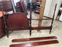 Twin oak 4 poster bed frame, rails, headboard