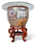 Chinese Export Fish Bowl Table - Rose Medallion