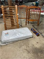 Oak baby bed, frame, rails, mattress