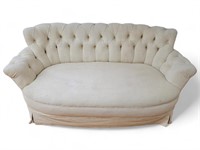 Curved Back Tufted White Upholstered Sofa