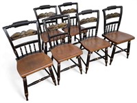 Set of 6 Black & Gold Painted Hitchcock Chairs