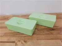 Vintage Jeanette Jadeite Refrigerator Dish w/ Lids