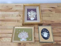 3 Vintage Shell Flowers in Framed Shadowboxes
