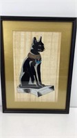 Egyptian Cat print on papyrus, matted in gold,