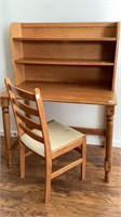 Pecan desk and chair set, 2 shelf unit, ( needs