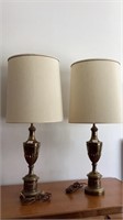 Pair brass base table lamps with nice design on