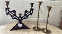 Brass candlestick holders, pair and vintage Art