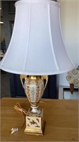 29” vintage porcelain base lamp with shade, urn