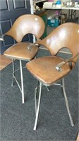 Pair of stylish bar stools, brown leather