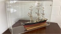 Sailing ship model in plexiglass showcase,