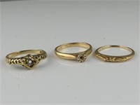 THREE 14K GOLD RINGS - SIZE 5.25 - 6