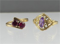 TWO 10K GOLD & STONE RINGS - SIZE 5.5, 7.75
