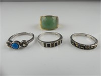 FOUR STERLING AND STONE RINGS - SIZE 7.75 - 8