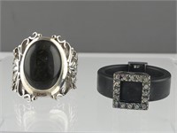 TWO STERLING OBSIDIAN  & OTHER RINGS - SIZE 7.75