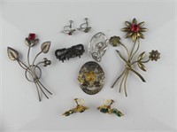 ASS'T ANTIQUE STERLING BROOCHES & EARRINGS