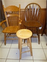 3pc Wood Press Back Chair & Kitchen Stools