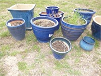 Glazed Blue Ceramic Planter & Pots Collection