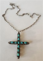 Antique Native American Turquoise & Coral Cross