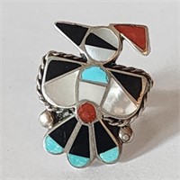 Vintage Zuni Native American Inlaid "Bird" Ring