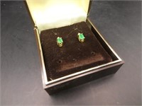 10 K Yellow Gold Emerald & Diamond Earrings