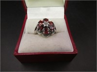 Sterling Silver  Red Gemstone Ring Size 8