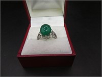 Marked .925 Green Jelly Stone Ring Size 7.25